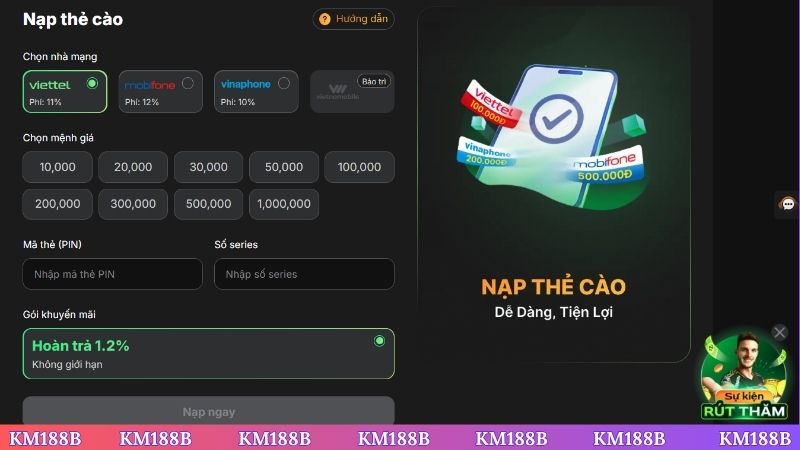 Cách nạp tiền hiệu quả tại KM188B