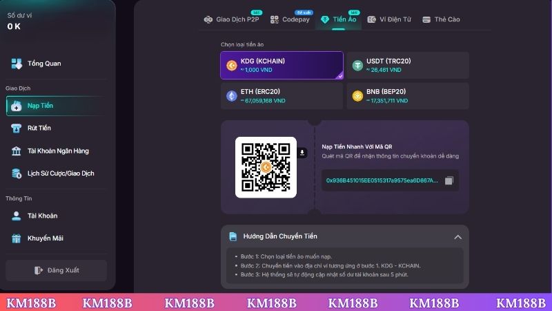 Cách nạp tiền tại KM188B như thế nào?